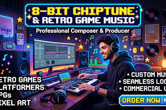 compose 8bit chiptune music or retro orchestral scores for indie games