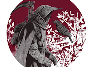 design a vintage art illustration with linocut style