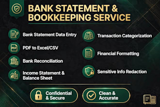 bookeping  income statement bank statement and balance sheet