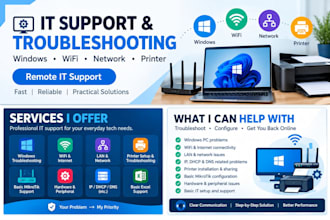 remotely troubleshoot windows network wifi and printer problems