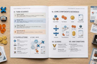 design your board game rulebook, card game rules and tabletop game manual