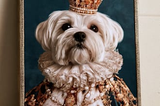 draw amazing royal pet portrait custom caricature