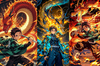 draw custom anime character design, oc illustration and fan art