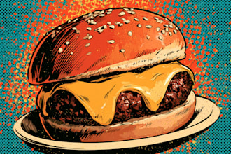 create colorful food pop art illustration for restaurant