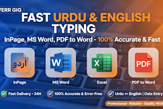 do urdu typing inpage, english typing, data entry ms word