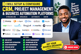 setup click up, live agent, clio, odoo, any do, sage intacct, apptivo, honeybook