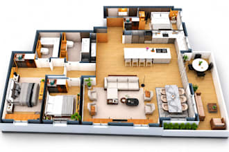 create realistic 3d floor plan rendering for your house