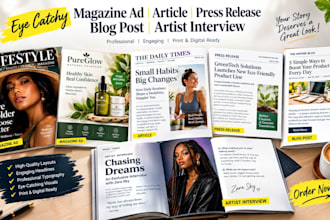 design eye catchy magazine ad article press release blog post artist interview