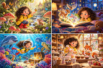 create colorful children book illustrations and storybookart