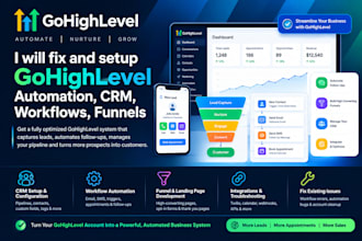 fix and setup gohighlevel automation, CRM, workflows, funnels