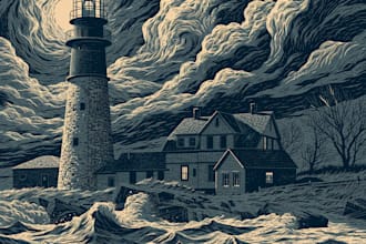 do draw high quality illustration in linocut style