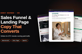 write direct response sales funnel and landing page copy for dtc brands
