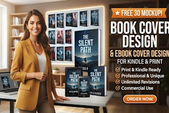 do book cover and ebook cover design for kindle and print with free 3d mockup