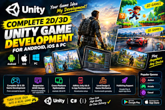 do complete 2d 3d unity game development