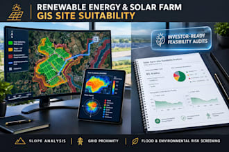 do gis site suitability, solar farm feasibility, and environmental risk reports