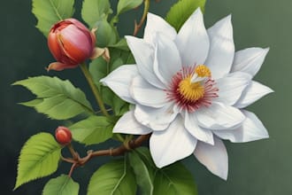 draw botanical vector illustration of plants and flowers