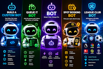 build a custom bot, queue it, bot, spot booking bot, league club bot