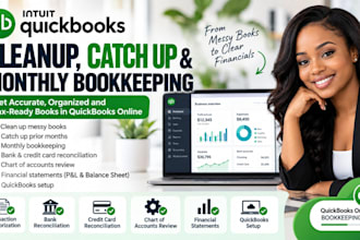 do quickbooks cleanup, catch up bookkeeping and monthly qbo bookkeeping
