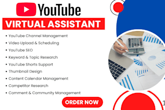 youtube virtual assistant , channel management, SEO uploads and research
