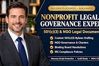 draft complete ngo governance documents by US attorney