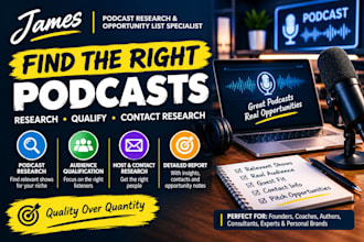 research qualified podcasts for you to pitch as a guest