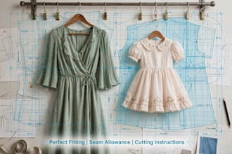custom PDF sewing pattern for women and kids dress with size chart