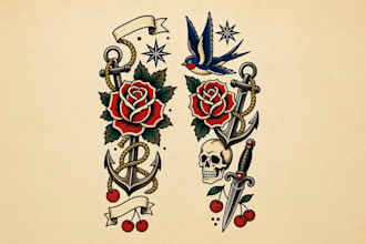 draw custom american traditional tattoo flash artwork
