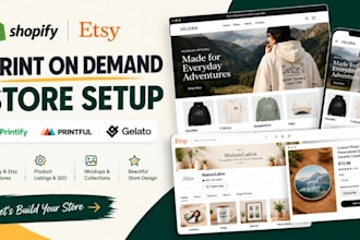 setup shopify print on demand etsy pod store with printify, printful gelato