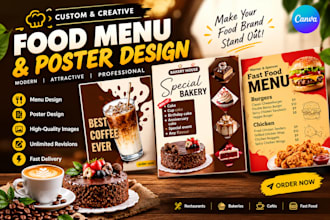 design food and bakery menu, restaurants poster and flyers