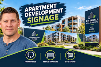 design apartment development hoarding, fence banner and real estate signage
