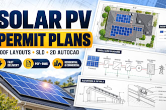 design solar permit plans, pv design, roof layouts and 2d autocad drawing