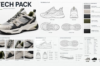 create sneaker, running shoe footwear tech pack with outsole and material specs