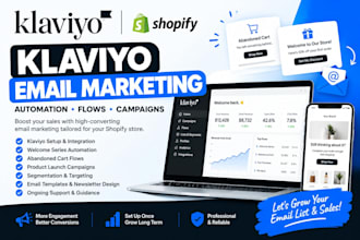 setup klaviyo integration, email templates, campaigns, flows, email automations