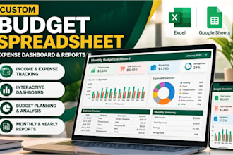 create excel google sheets budget spreadsheet, expense dashboard and reports