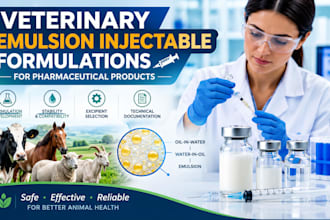 develop veterinary emulsion injectable formulations for pharmaceutical products