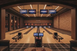 design 3d bowling alley, bowling center, with photorealistic renders
