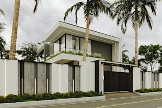restyle 3d house exterior,villa property,lawn,patio,front elevation,pool design