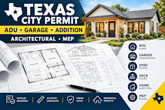 design texas city permit floor plans for adu garage conversion shed deck and mep