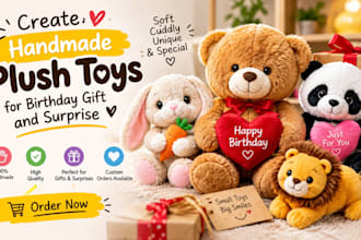 create handmade plush toys for birthday gift and surprise