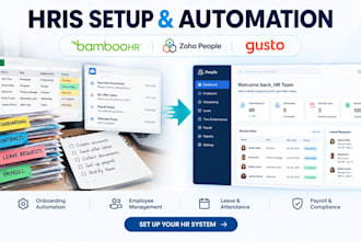 set up and configure bamboohr, zoho people, or gusto hris for your company