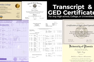 design high school diploma, college or university transcript, ged certificate