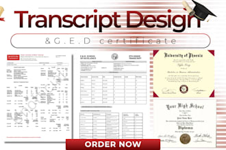 design high school diploma, college or university transcript, ged certificate