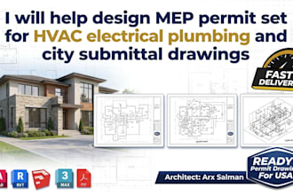 design mep permit set for hvac electrical plumbing and city submittal drawings