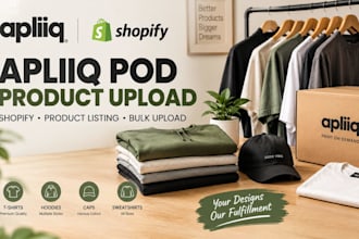setup apliiq shopify pod store, product upload and print on demand listings