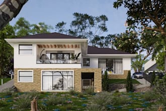 revamp 3d bungalow house,balcony space,lounge,facade exterior,carport rendering