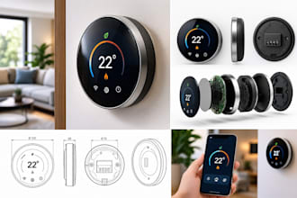 create smart thermostat product design and 3d cad modeling