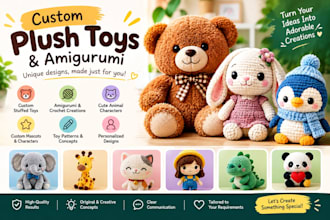design custom plush toys, plushies, stuffed animals and amigurumi