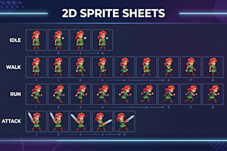 create 2d sprite sheets, pixel art, character sprites and animations