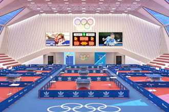layout3d indoor olympics venue,cgi table tennis,sport complex,padel court render