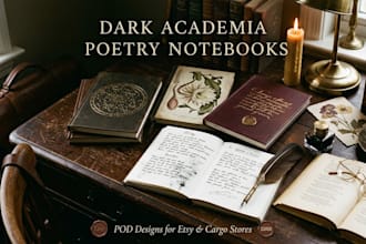 design dark academia poetry notebooks pod bookvault sell on cargo etsy stores